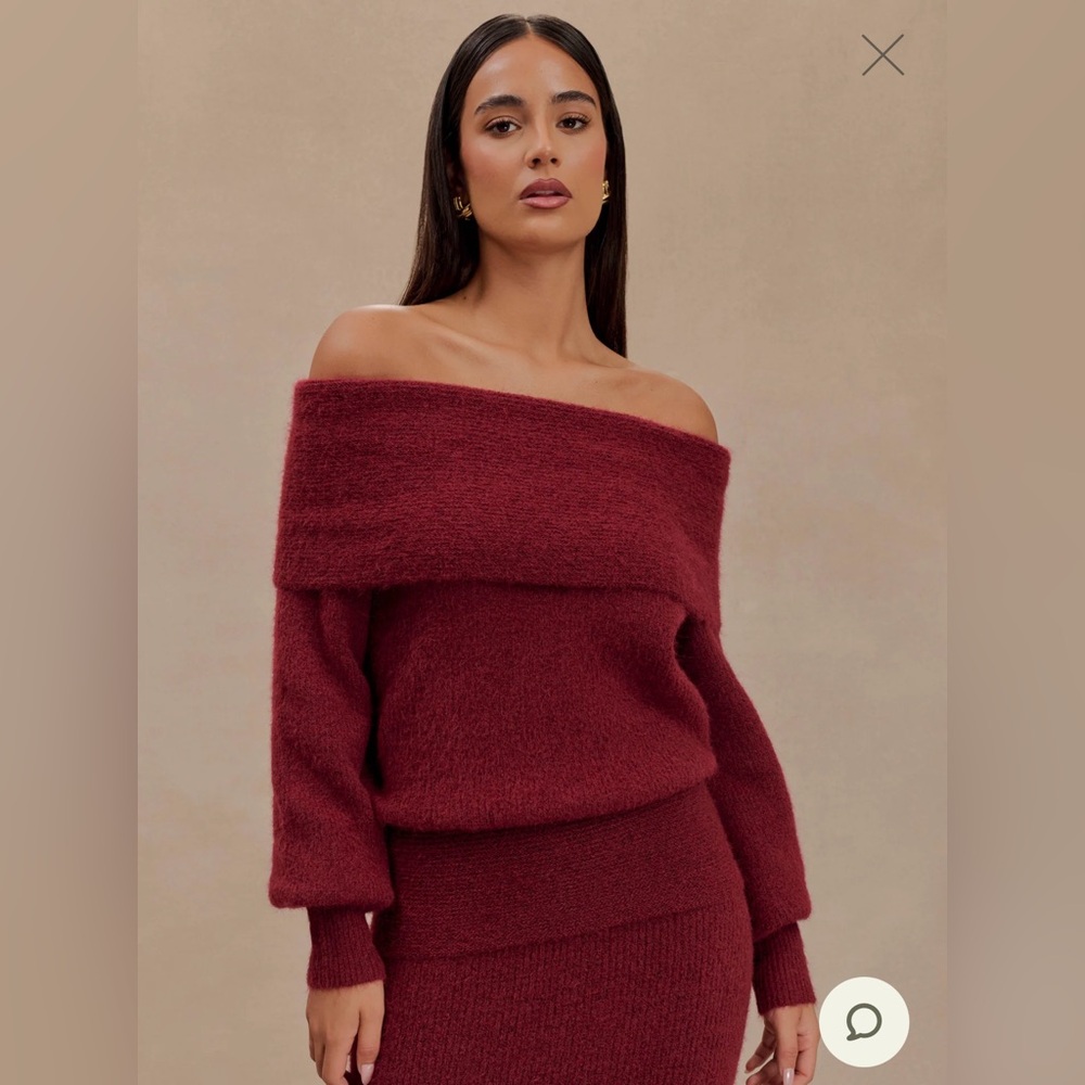 MESHKI Charlotte Off Shoulder Knit Long Sleeve Top - Merlot